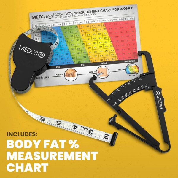 MEDca Body Fat Caliper and Measuring Tape for Body - Skinfold Calipers and Body Fat Tape Measure Tool for Accurately Measuring BMI Skin Fold Fitness and Weight-Loss, (Black) - Image 6