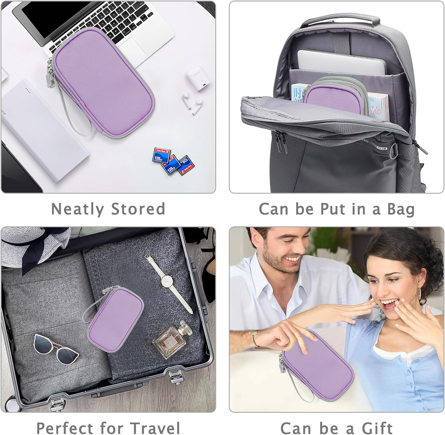 FYY Electronic Organizer, Travel Cable Organizer Bag Pouch Electronic Accessories Carry Case Portable Waterproof Double Layers All-in-One Storage Bag for Cable, Cord, Charger, Phone,-Light Purple - Image 7