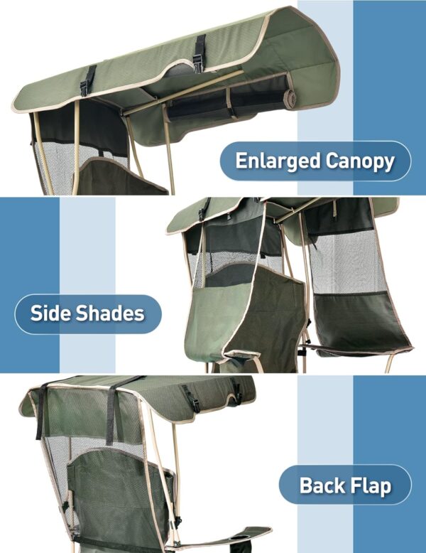 Docusvect Folding Camping Chair with Shade Canopy for Adults, Canopy Chair for Outdoors Sports with Cup Holder, Side Pocket for Camp, Beach, Tailgates, Fishing - Support 330 LBS - Image 2