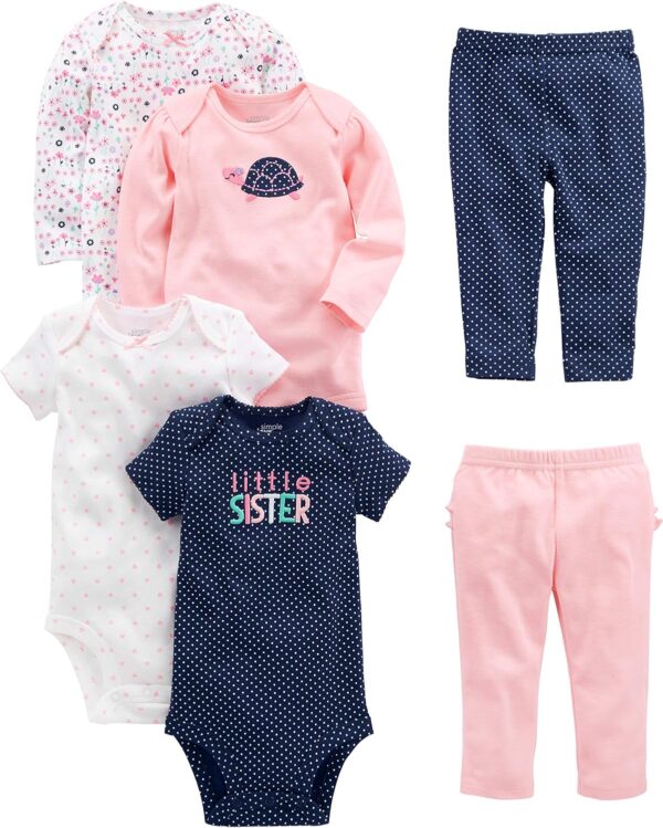 Simple Joys by Carter's baby-girls 6-piece Bodysuits (Short and Long Sleeve) and Pants Set - Image 3