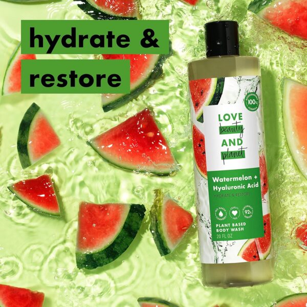 Love Beauty and Planet Plant-Based Body Wash Hydrate and Restore Skin Watermelon and Hyaluronic Acid Made with Plant-Based Cleansers and Skin Care Ingredients, 100% Biodegradable 20 fl oz - Image 4