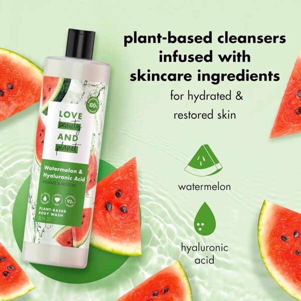 Love Beauty and Planet Plant-Based Body Wash Hydrate and Restore Skin Watermelon and Hyaluronic Acid Made with Plant-Based Cleansers and Skin Care Ingredients, 100% Biodegradable 20 fl oz - Image 5