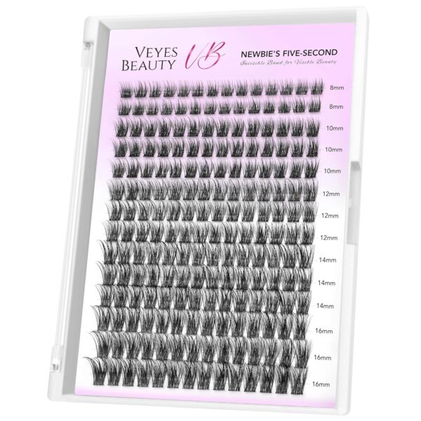 VEYESBEAUTY Dreamy Cluster Lashes Individual Lash Extensions Newbie's Five-Second DIY Dramatic Volume Eyelash Wispy Faux Mink Lash Mixed Length Tray for Self Application at Home