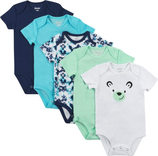 Hanes Unisex-Baby Hanes Baby Bodysuits, Ultimate Flexy Short Sleeve For Boys & Girls, 5-Pack