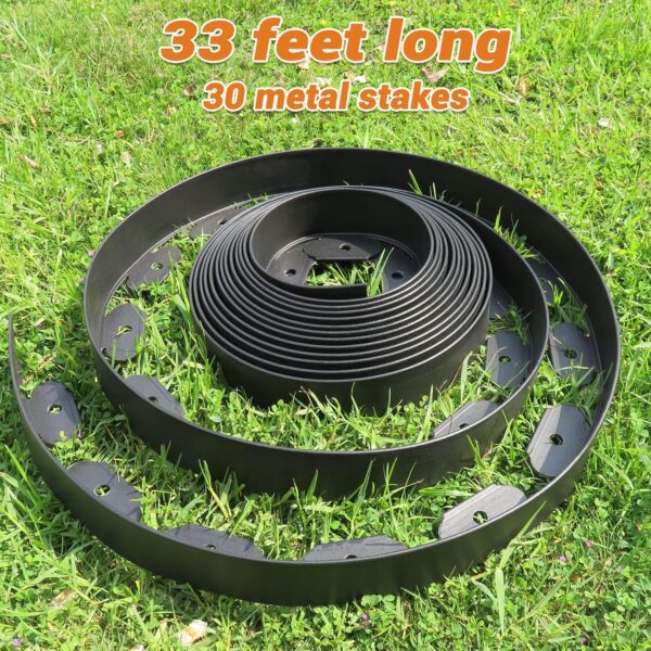 Landscape Edging Tall Wall,Garden Edging Border,Lawn Edging and Landscape Border No Dig Flower Bed Border Plastic Garden Edging Border Rubber Landscape Edging (Steel Stakes, Black-33feet-Tall Wall) - Image 2