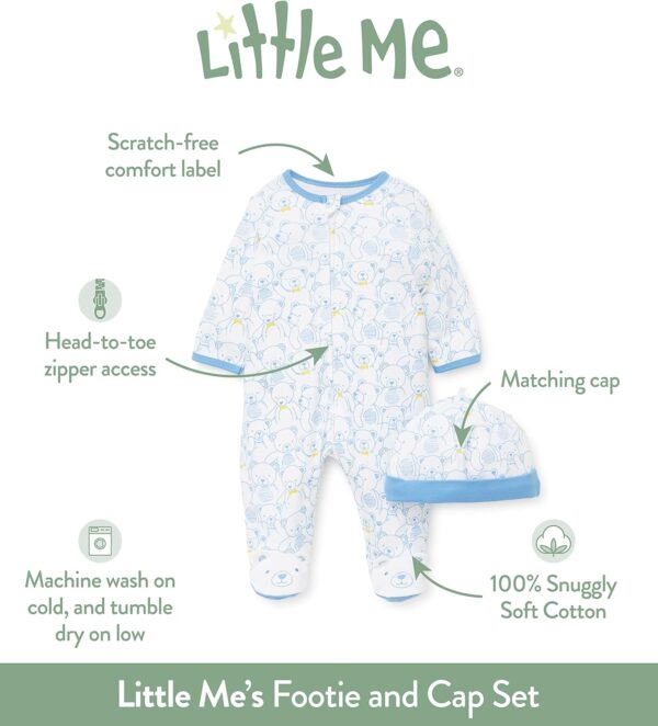 Little Me baby-boys 100% Cotton Scratch Free Tag 2-piece Sleeper - Image 3