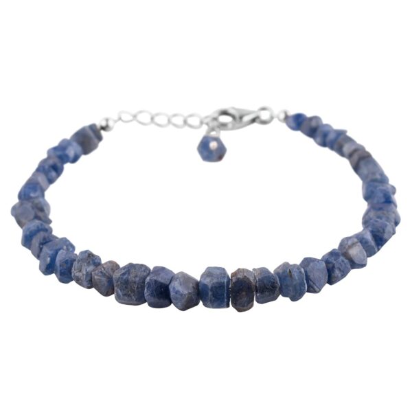 Healing Rough Handmade Bracelet, Natural Raw Blue Sapphire Crystal Rough String Jewelry, Gemstone Rock, Birthstone, Chakra Stones, Women Jewelry, 925 Sterling Silver Chain 8 inch - Image 6