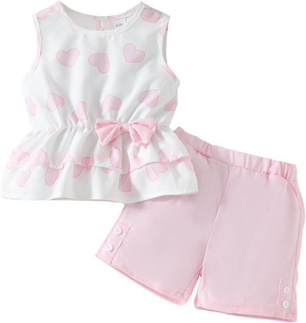 Kids Girl Clothes Heart Print Sleeveless Top and Shorts Baby Girl Summer Outfits Short Set