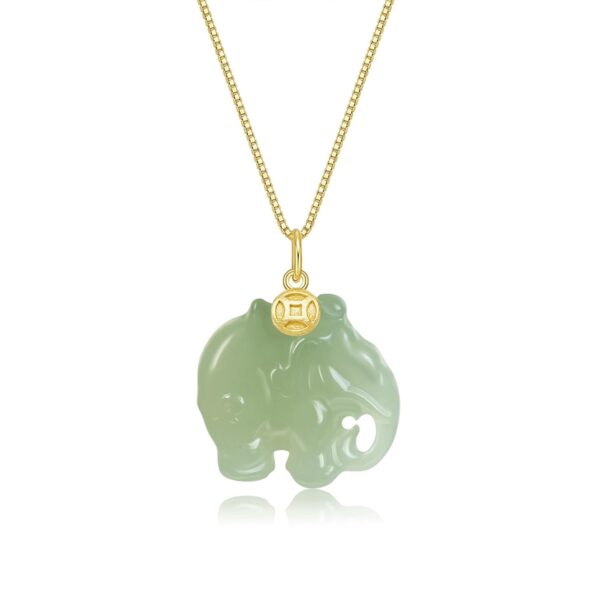 Natural Hetian Jade for Women Necklace, Elephant Pendant Necklace, Auspicious Cute Animal Pendant Necklace Handmade Jewelry (S925 Sterling Silver Gold Plated)