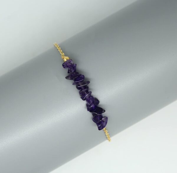 Gempires Natural Amethyst Chips Bar Bracelet, Purple Amethyst Crystal Bracelet, February Birthstone, Handmade Jewelry 7+1 inch Adjustable Chain (Amethyst) - Image 4