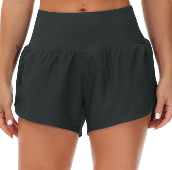 THE GYM PEOPLE Womens High Waisted Running Shorts Quick Dry Athletic Workout Shorts with Mesh Liner Zipper Pockets - Image 2