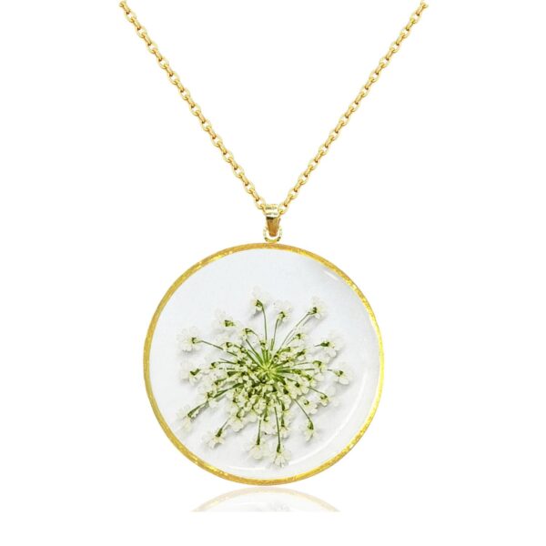 Queen Anne's Lace Necklace|Handmade Pressed Flower Necklace|Unique Jewelry Locket Necklace|14k Gold Mothers Day Gifts for Mom|Birth Flower Necklaces For Women|with Adjustable Extender 16-18”