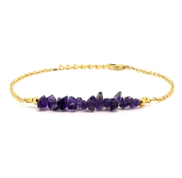 Gempires Natural Amethyst Chips Bar Bracelet, Purple Amethyst Crystal Bracelet, February Birthstone, Handmade Jewelry 7+1 inch Adjustable Chain (Amethyst)