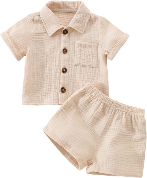 Baby Boys Clothes Set Toddler Infant Boys Button-down Shirt Tops + Cotton Gauze Shorts Summer Outfit 2PCS with Pockets