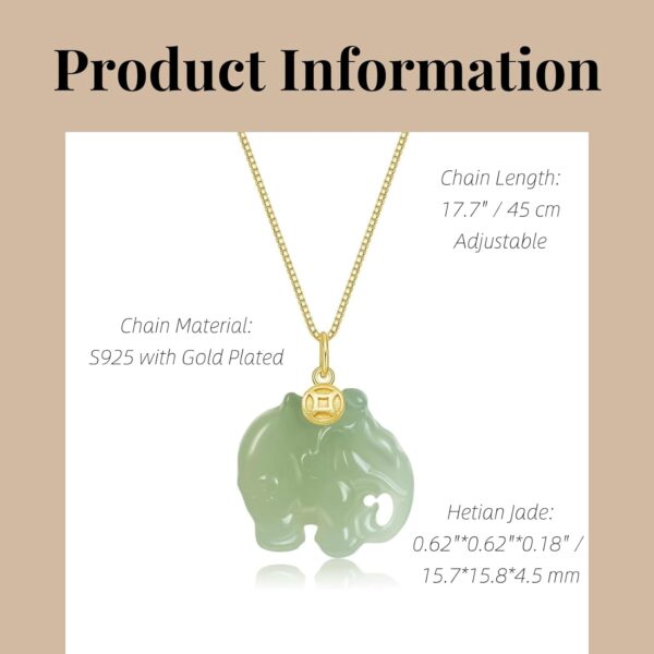 Natural Hetian Jade for Women Necklace, Elephant Pendant Necklace, Auspicious Cute Animal Pendant Necklace Handmade Jewelry (S925 Sterling Silver Gold Plated) - Image 2