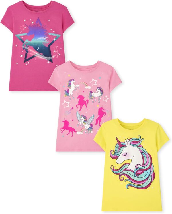 The Children's Place Girls' Unicorn Short Sleeve Graphic T-Shirts, Multipacks