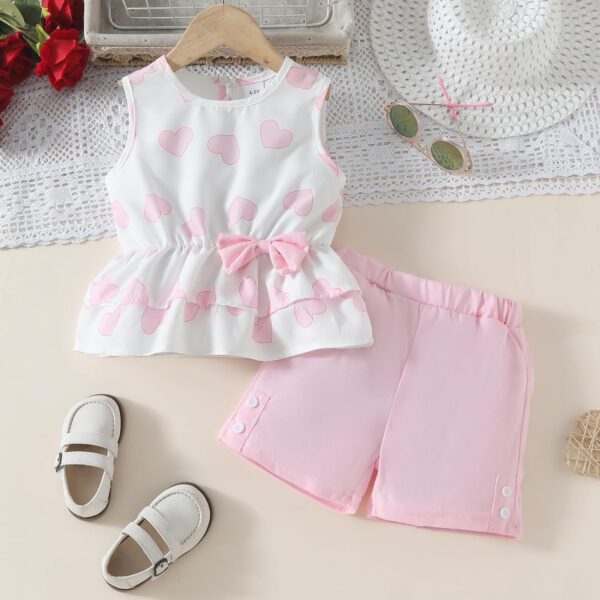 Kids Girl Clothes Heart Print Sleeveless Top and Shorts Baby Girl Summer Outfits Short Set - Image 4