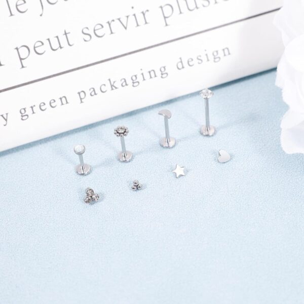 16G 18G 316L Stainless Steel Internally Threaded Labret Monroe Studs Lip Rings Stud for Women Men Flat Back Cartilage Tragus Earrings Studs Forward Helix Earrings Conch Medusa Piercing Jewelry - Image 2