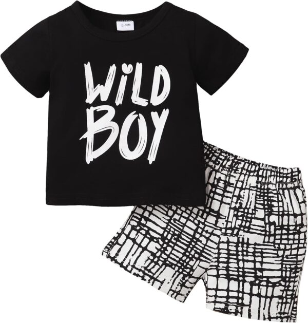 Kucnuzki Toddler Baby Boy Clothes Outfits Short Summer Sleeve Letters Printed Shirt Shorts Sets 2PC Little Boy Clothing