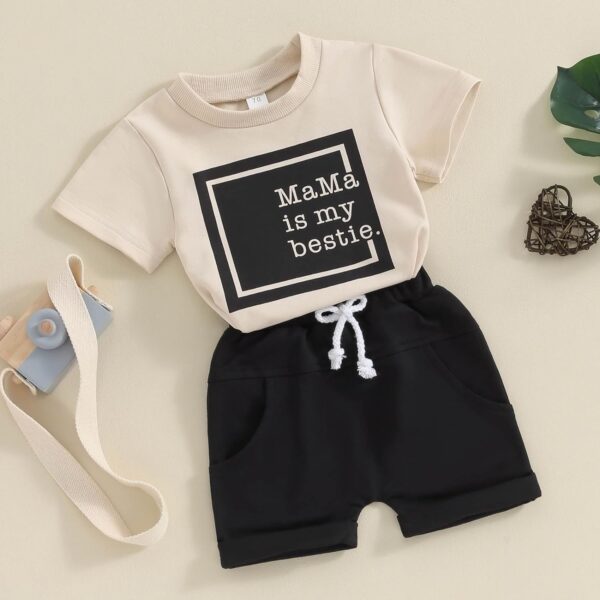 Toddler Boys Summer Outfits Mamas Boy Checkerboard Short Sleeve T-Shirts Tops and Elastic Waist Shorts Clothes Sets - Image 3