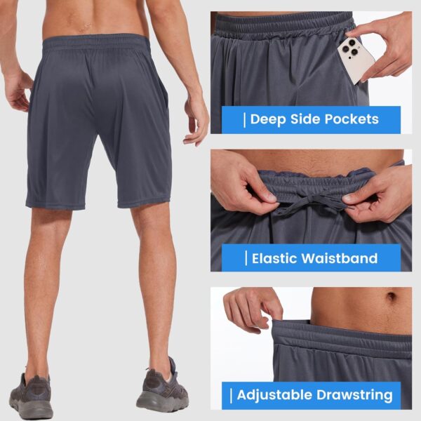 Basketball Gym Mens Shorts - Athletic Quick Dry Black Workout Shorts with Pockets for Casual Running Activewear - Image 3