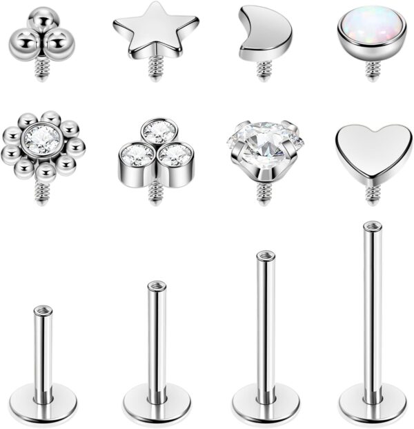 16G 18G 316L Stainless Steel Internally Threaded Labret Monroe Studs Lip Rings Stud for Women Men Flat Back Cartilage Tragus Earrings Studs Forward Helix Earrings Conch Medusa Piercing Jewelry