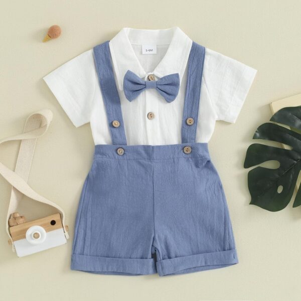 Infant Baby Boy Summer Outfit Gentleman Short Sleeve Romper Dress Shirt Suspender Shorts 2Pcs Suit Clothes Set - Image 2