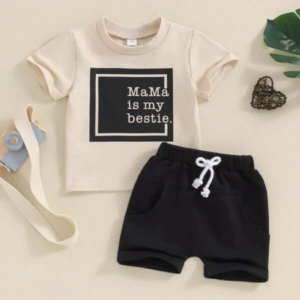 Toddler Boys Summer Outfits Mamas Boy Checkerboard Short Sleeve T-Shirts Tops and Elastic Waist Shorts Clothes Sets - Image 2